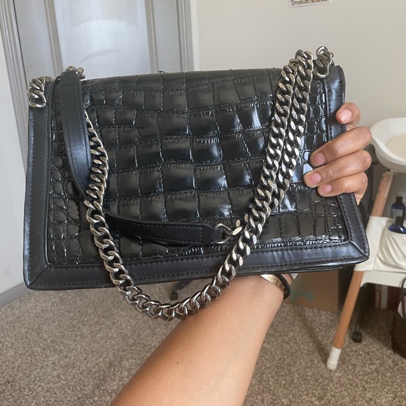 Zara quilted croc and leather shoulder bag - Picture 8 of 14